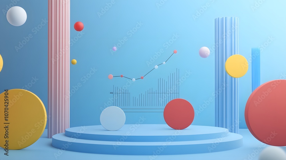 Poster A 3D-rendered performance report with a mix of circular and line graphs, each chart floating with shadowless detail on a vibrant blue background, 4k resolution, no background, no shadow