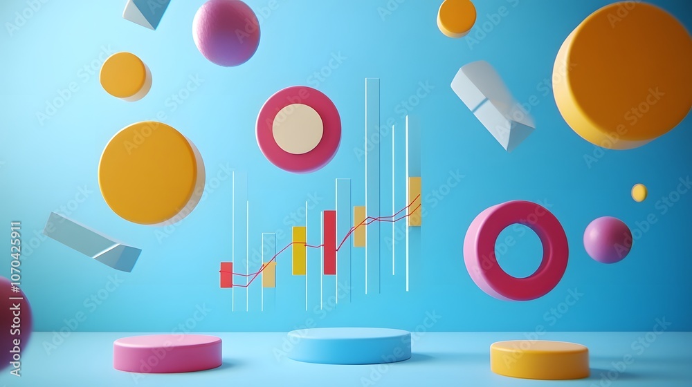 Poster A 3D-rendered performance report with a mix of circular and line graphs, each chart floating with shadowless detail on a vibrant blue background, 4k resolution, no background, no shadow