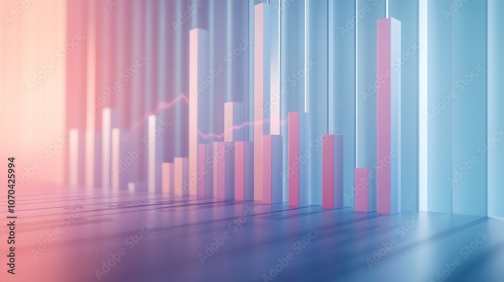 Aufkleber A professional-looking 3D performance report with bars and line charts designed in contrasting colors, displayed neatly on a pastel blue background, 4k resolution, no background, no shadow