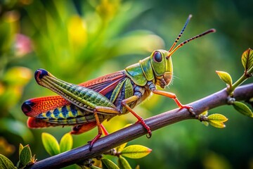 Javanese Grasshopper Minimalist Photography, Green Insect on Branch, Nature