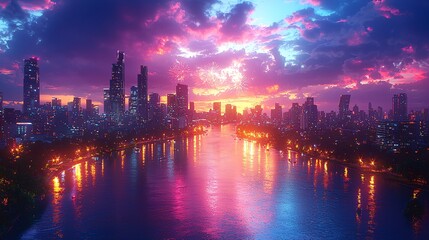 Fototapeta premium Festive Urban Renewal: Glowing Cityscape Welcoming Happy New Year 2025 with Fireworks Spectacle and Vibrant Celebrations