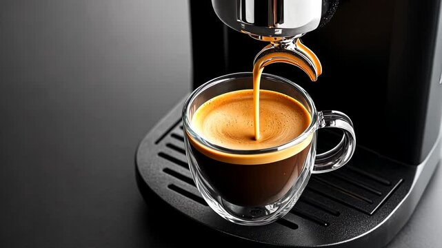 Espresso Coffee Being Poured into a Glass Cup, coffee machine, espresso machine, cafe, caffeine, beverage