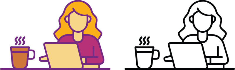 Woman Working on Laptop with Drink and Straw