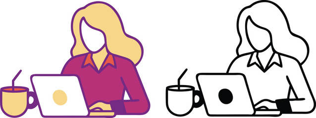 Woman Working on Laptop with Coffee