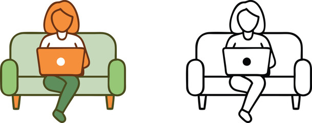 Woman Sitting Sofa Laptop Working Home Office