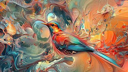 art, animal, water, design, fish, illustration, painting, pattern, sea, nature, color, flower, colorful, paint, in a dreamscape the surface reflects the early mor, untry, generative ai, landscape, arc