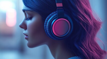 Woman Listening to Music with Headphones