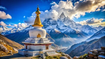 Nepal's Himalayas: Majestic stupa against breathtaking scenery.