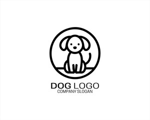 Fototapeta premium Minimalist lines outline dog logo design icon symbol vector illustration.