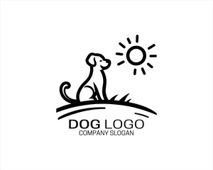 Minimalist lines outline dog logo design icon symbol vector illustration.
