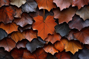 Close-up of a stack of fall leaves, capturing the variety of colors and intricate vein details