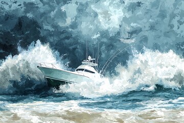 Fototapeta premium A Boat Battling a Stormy Sea.