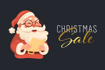 Christmas sale, banner with cozy illustration. Vector illustration