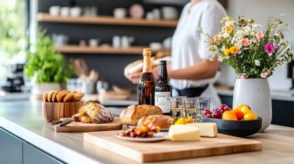 Fototapeta premium Modern Kitchen Setup with Fresh Ingredients and Decor