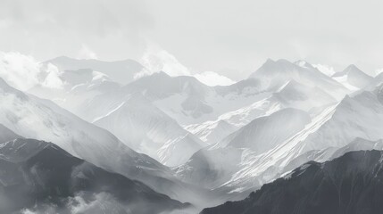 mountains photography background gray white colors --ar 16:9 --style raw --stylize 50 Job ID: 716b6b9e-112b-42ff-952c-b8f0e58ec3e9