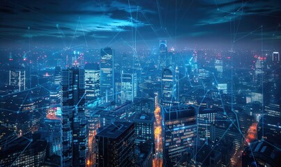 Fototapeta premium 现代化蓝色科技智慧城市大楼CBG背景