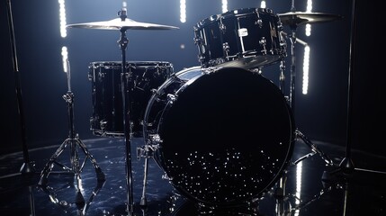 Black Drum Set Under Stage Lights
