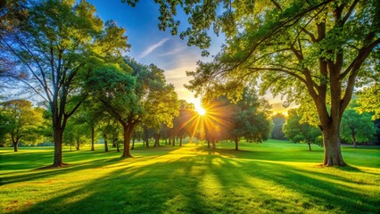 Sunny Park Day, Green Grass, Sunlight, Nature Photography, Outdoor Scene