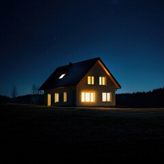 Family home illuminated by solar-powered lights