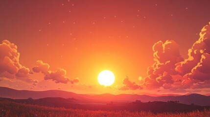 Vibrant orange evening sunset casting warm hues across the sky perfect for serene landscape photography