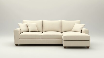 Fototapeta premium Corner sofa with chaise in soft tones, perfect for a cozy room. Copy space