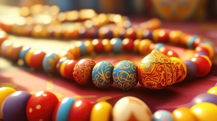 Muslim prayer beads in various vibrant patterns and colors showcasing traditional craftsmanship and spirituality