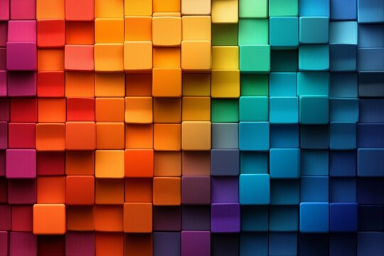 Pixel art abstract design of colorful squares and rectangles in a retro 8-bit style