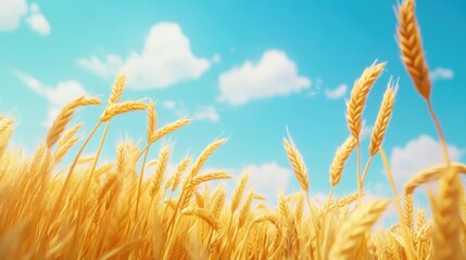 Vibrant field of golden wheat swaying gently under a clear blue sky capturing the essence of mid summer abundance