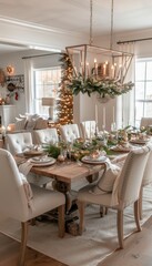 Festive Dining Room Setup for a Holiday Feast with Elegant Decor and Inviting Ambiance