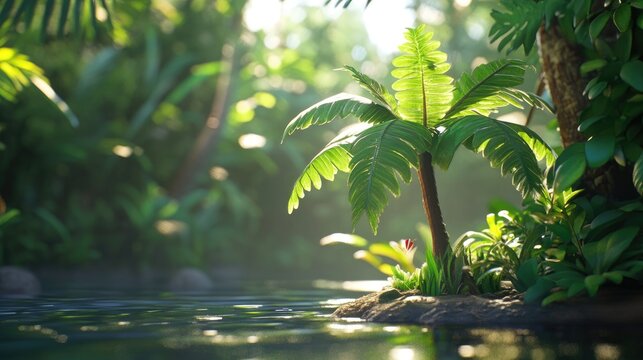 Nypa palm in a lush mangrove forest showcasing its unique fronds and ecological significance