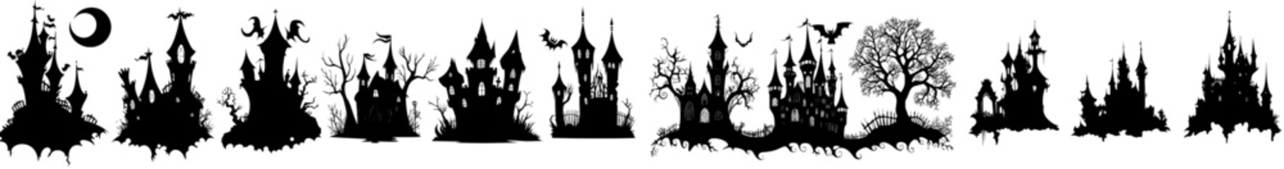 Obraz premium An isolated Halloween house and a castle on a transparent background.