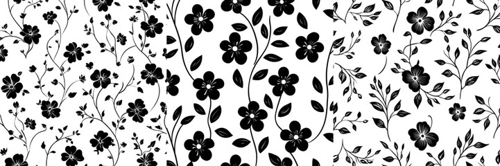 A seamless pattern with blooming anemones. Flowers with grunge style or black and white texture. Monochrome creative botanical wallpaper.