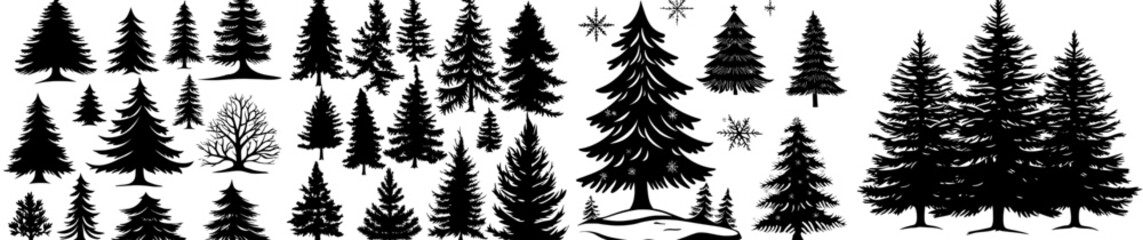 Set of modern hand-drawn Christmas trees.