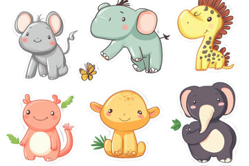 Fototapeta premium Cute Animal Designs Kawaii Stickers Isolated On Transparent Background on transparent background