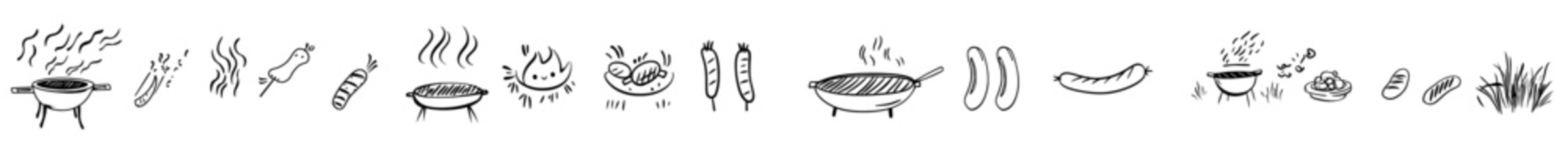 Continually drawn line of barbecue grill. Modern graphics.