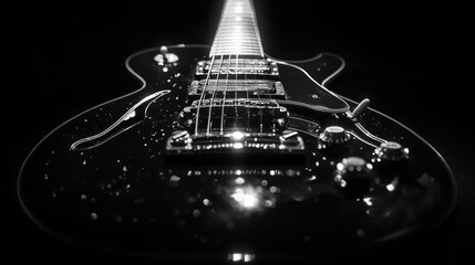 Black Electric Guitar in Monochrome