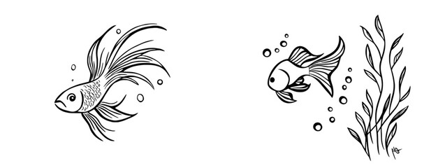 Obraz premium Outline of a fish tattoo graphic design icon Hand-drawn modern illustration.