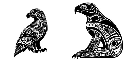 Illustration of a griffin silhouette with Polynesian ethnic patterns