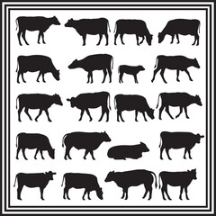 
A big collection of Cow silhouette set, Cow silhouette logo isolated on white background.