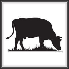 Cow on a grass eating  silhouette illustration.