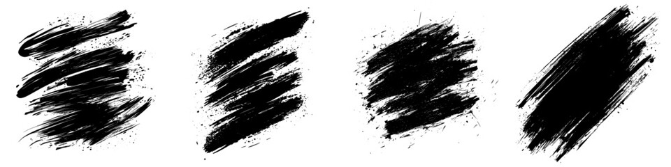 Abstract png file cut out and isolated on transparent background, black brush stroke grunge splash texture