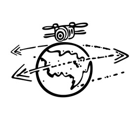 An illustration of a globe with a drone atop