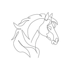 Continuous single line drawing of horse head unicorn stallion mammal animal wildlife zoo sketch vector illustration © MuhammadZulfan