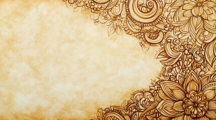 Detailed henna design in Emirati style on parchment. Copy space