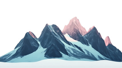 Capture the serene beauty of majestic mountain peaks with snow-capped summits set against a soft white sky, showcasing nature’s grandeur.