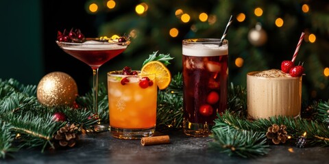 Cocktails and holiday drinks served at Christmas gatherings during the winter.