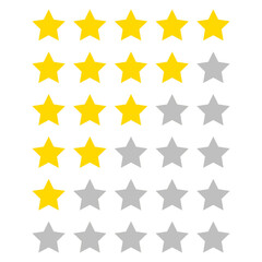 Flat icon five star customer product rating reviews for apps and websites. Graphic symbol flat graphic design interface illustration element for app ui button web banner vector isolated button on whit