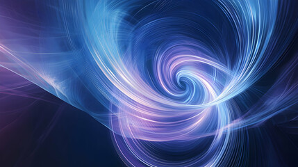 Abstract swirling blue and purple light on a dark background.