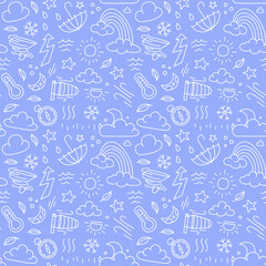 Seamless Weather Doodles Pattern on Blue Background