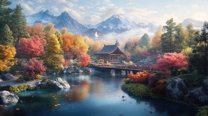Fototapeta premium A stunning view of each season's colors, designed to captivate tourists with nature's year-round beauty